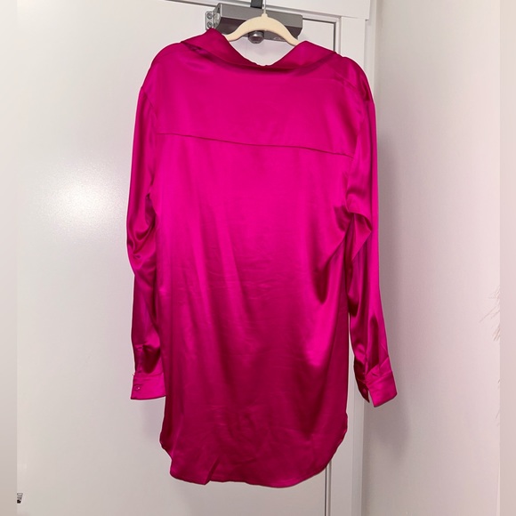 HOT PINK SATIN SHIRT DRESS - Picture 3 of 5